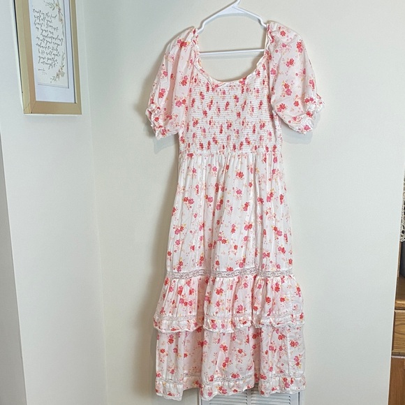 Love Shack Fancy-Target Cosette Dress Pink Floral Ruffle Lace Smocked Peasant M - Picture 9 of 11